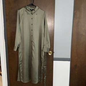 NWT DKNY Dress Olive Button Down Long Sleeve Dress w/ belt - Size 10